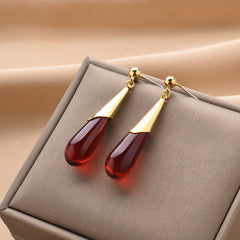 Elegant Red Water Drop Dangle Earring with Positive Energy - Perfect for Date Nights & Vacations
