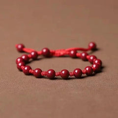 Handcrafted 6mm Bohemian Red Cinnabar Bead Bracelet - Good Luck Charm for Daily Wear