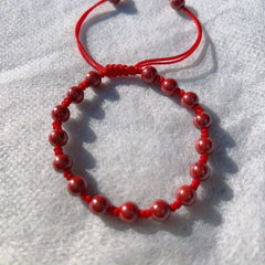 Handcrafted 6mm Bohemian Red Cinnabar Bead Bracelet - Good Luck Charm for Daily Wear