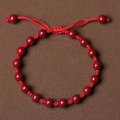 Handcrafted 6mm Bohemian Red Cinnabar Bead Bracelet - Good Luck Charm for Daily Wear