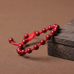 Handcrafted 6mm Bohemian Red Cinnabar Bead Bracelet - Good Luck Charm for Daily Wear