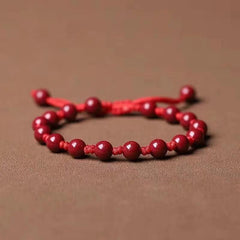 Handcrafted 6mm Bohemian Red Cinnabar Bead Bracelet - Good Luck Charm for Daily Wear