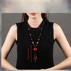 1pc Ethnic Vintage Long Pendant Necklace - Red Fish Design for Spiritual Harmony & Nautical Energy