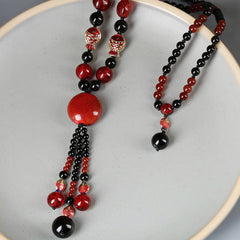 1pc Ethnic Vintage Long Pendant Necklace - Red Fish Design for Spiritual Harmony & Nautical Energy