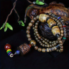 Natural Black Sandalwood Dragon Pillar Pendant Necklace - Ethnic-Inspired Good Luck Charm