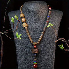 Natural Black Sandalwood Dragon Pillar Pendant Necklace - Ethnic-Inspired Good Luck Charm