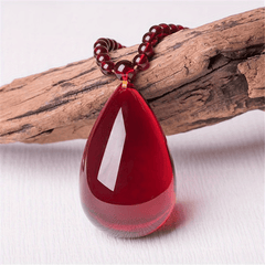 Elegant Red Resin Teardrop Pendant Necklace Heartfelt Gift Prosperity Emotional Harmony