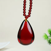 Elegant Red Resin Teardrop Pendant Necklace Heartfelt Gift Prosperity Emotional Harmony