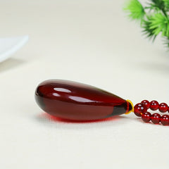 Elegant Red Resin Teardrop Pendant Necklace Heartfelt Gift Prosperity Emotional Harmony