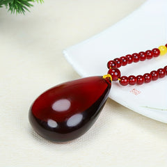 Elegant Red Resin Teardrop Pendant Necklace Heartfelt Gift Prosperity Emotional Harmony