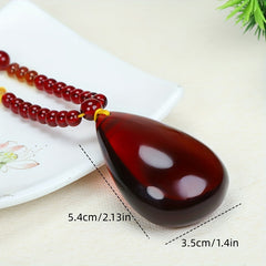 Elegant Red Resin Teardrop Pendant Necklace Heartfelt Gift Prosperity Emotional Harmony