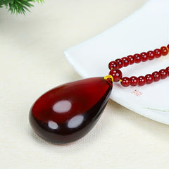 Elegant Red Resin Teardrop Pendant Necklace Heartfelt Gift Prosperity Emotional Harmony