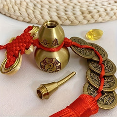 Pure Copper Bagua Gourd & Five Emperor Coins Amulet — Feng Shui Talisman for Protection, Wealth & Harmonious Energy
