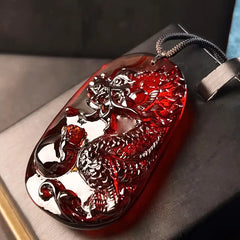 Stylish Men's Dragon Amber Pendant Necklace - Bohemian Style Wealth Talisman