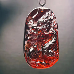 Stylish Men's Dragon Amber Pendant Necklace - Bohemian Style Wealth Talisman