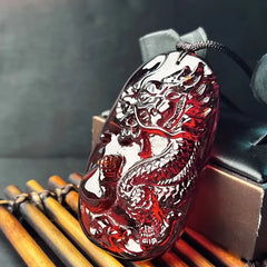 Stylish Men's Dragon Amber Pendant Necklace - Bohemian Style Wealth Talisman