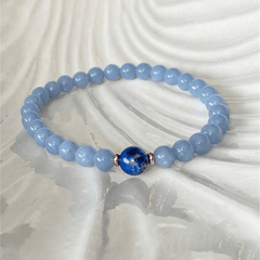 1pc 6mm Natural Aquamarine & 8mm Lapis Lazuli Crystal Beaded Bracelet - Unique Gift for Friends & Family