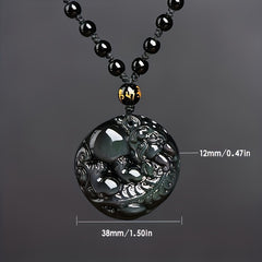 Natural Obsidian Rainbow Pixiu Dragon Pendant Necklace - Wealth Attraction & Good Luck Charm