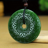 Green Jade Pendant with Cloud Patterns - Unisex Amulet for Harmony and Protection