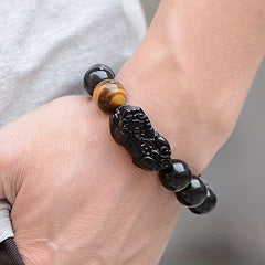 Black Obsidian Pixiu Wealth Bracelet — Feng Shui Money Attraction & Protection Energy Jewelry