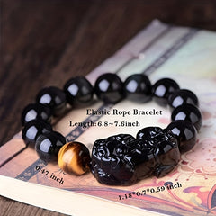 Black Obsidian Pixiu Wealth Bracelet — Feng Shui Money Attraction & Protection Energy Jewelry