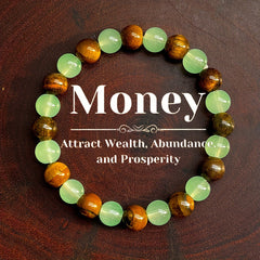 Wealth Good Luck Bracelet - 8mm Green Sandstone Tiger Eye Bead for Prosperity Energy