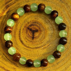 Wealth Good Luck Bracelet - 8mm Green Sandstone Tiger Eye Bead for Prosperity Energy