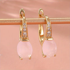 Elegant Pink Opal Earrings with 14K Gold Plating: Bridal & Wedding Jewelry for Spiritual Harmony