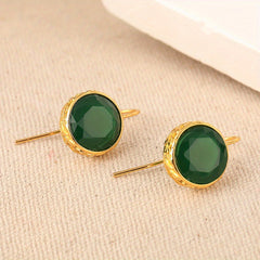 Vintage Bohemian Emerald Earrings - Golden-Plated Green Gemstone for Spiritual Energy & Daily Elegance