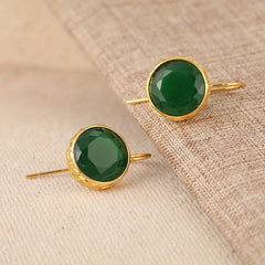 Vintage Bohemian Emerald Earrings - Golden-Plated Green Gemstone for Spiritual Energy & Daily Elegance