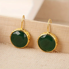 Vintage Bohemian Emerald Earrings - Golden-Plated Green Gemstone for Spiritual Energy & Daily Elegance