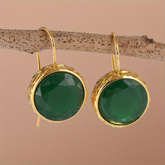 Vintage Bohemian Emerald Earrings - Golden-Plated Green Gemstone for Spiritual Energy & Daily Elegance
