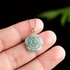 Hand-Carved Light Blue Jade Rose Pendant for Emotional Healing, Self-Love, and Spiritual Growth