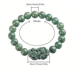 Natural Green Stone Pixiu Bracelet - Unisex Energy Jewelry