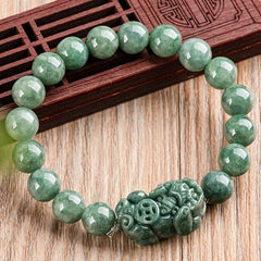 Natural Green Stone Pixiu Bracelet - Unisex Energy Jewelry