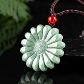Natural Green Sunflower Stone Pendant Necklace with Red Bead – Elegant Rope Chain Accessory for Men and Women, Calming & Stylish Desig