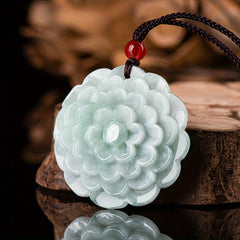 Natural Stone Peony Pendant Necklace – Symbol of Prosperity & Harmony