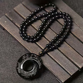 Black Carved Pendant Necklace - Elegant Long Sweater Chain for Good Luck and Christmas Gift