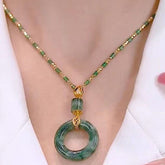 Vintage Jade Pendant Necklace with Moissanite Accents - Harmony & Prosperity Energy