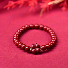 Elegant Four-Leaf Clover Bracelet with Cinnabar Stones - Daily Wear Natural Red Beaded Charm for Good Fortune & Protection