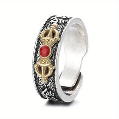 Women's Tibetan Buddhist Vajra Ring - Enhance Spiritual Energy with Six-Syllable Mantra