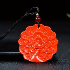 Cinnabar Peacock Pendant Necklace for Prosperity, Luck & Spiritual Awakening