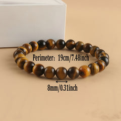 Natural Tiger Eye Stone Bracelet - Handcrafted Elastic Bead Bracelet for Protection & Daily Wear