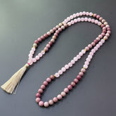 Rose Quartz & Rhodonite Mala Necklace — A String of Pauses for the Overthinking Mind
