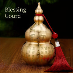 Brass Feng Shui Calabash Ornament - Desk Decor for Good Fortune & Wealth, Lucky Prayer Gourd, Gift for Friend Home Decor
