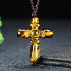 Natural Tiger Eye Cross Pendant - Bohemian Unisex Jewelry with Grounding Energy & Protective Powers