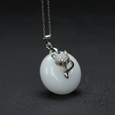 Natural Stone Fox Charm Pendant Necklace for Grounding Energy & Clever Spirit