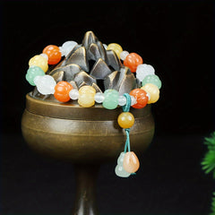 Natural Stone Pumpkin Beaded Bracelet - Handcrafted Multicolor Jewelry for Abundance, Joy, and Festive Style