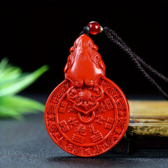 Protective Cinnabar Beast Head Pendant for Men, Exorcism & Good Fortune Necklace