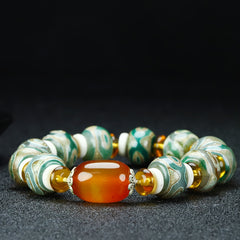 Tibetan Three-Eye Dzi Agate Bead Bracelet for Spiritual Protection, Inner Peace, and Positive Energy